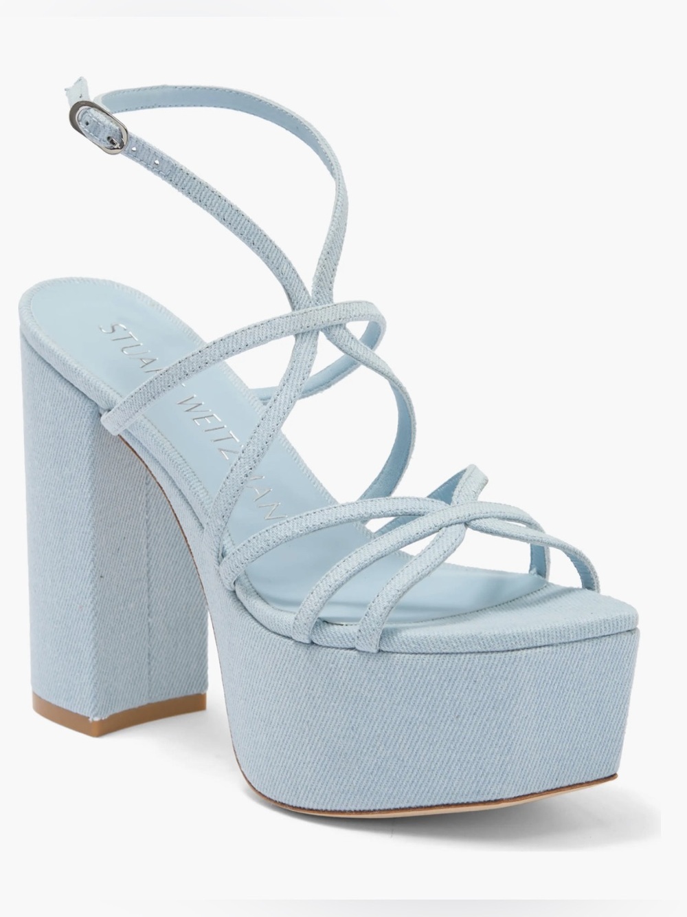 STUART WEITZMAN Barelythere Square High Platform Sandal In Denim Size 9 NEW
